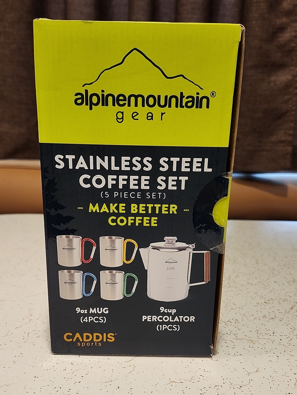 Alpine Mountain Gear Stainless Steel Coffee Set in Lime and Black
